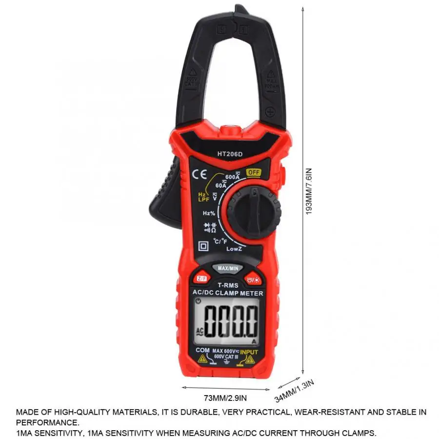 HT206 AC/DC Mini Digital Clamp Meter For Measuring Voltage AC Current Resistance Clamp Meter Multimeter Low Impedance
HT206 AC/DC Mini Digital Clamp Meter For Measuring Voltage AC Current Resistance Clamp Meter Multimeter Low Impedance