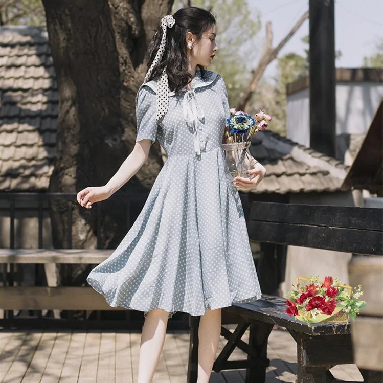Teens Girls Fresh Summer Vintage Sailor Collar Sailor Suit Short Sleeve Sweet Polka Dot Dress Student Campus Party Dresses
Teens Girls Fresh Summer Vintage Sailor Collar Sailor Suit Short Sleeve Sweet Polka Dot Dress Student Campus Party Dresses