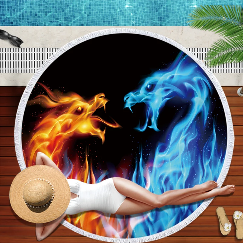 Red and Blue Fire Large Round Beach Towel for Adults Microfiber 3D Printed Ball Bath Towel Tassels Cool Dragon Yoga Mat 150cm
Red and Blue Fire Large Round Beach Towel for Adults Microfiber 3D Printed Ball Bath Towel Tassels Cool Dragon Yoga Mat 150cm