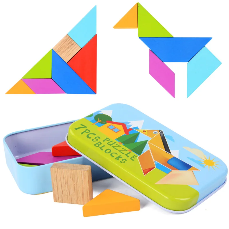 7Pcs Classic Geometric Shape Tangram Wooden Puzzle Wood Jigsaw Puzzle Kit Children Toys Educational Gift With Colorful Iron Box
7Pcs Classic Geometric Shape Tangram Wooden Puzzle Wood Jigsaw Puzzle Kit Children Toys Educational Gift With Colorful Iron Box