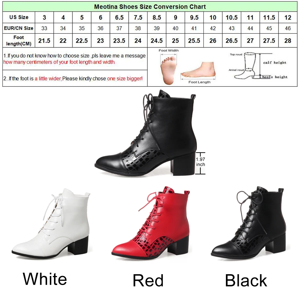 Meotina 2018 Winter Ankle Boots Woman Lace Up Short Boots Block Heel Boots Big Size 34-43 Red White Autumn Shoes Mujeres Botas
Meotina 2018 Winter Ankle Boots Woman Lace Up Short Boots Block Heel Boots Big Size 34-43 Red White Autumn Shoes Mujeres Botas