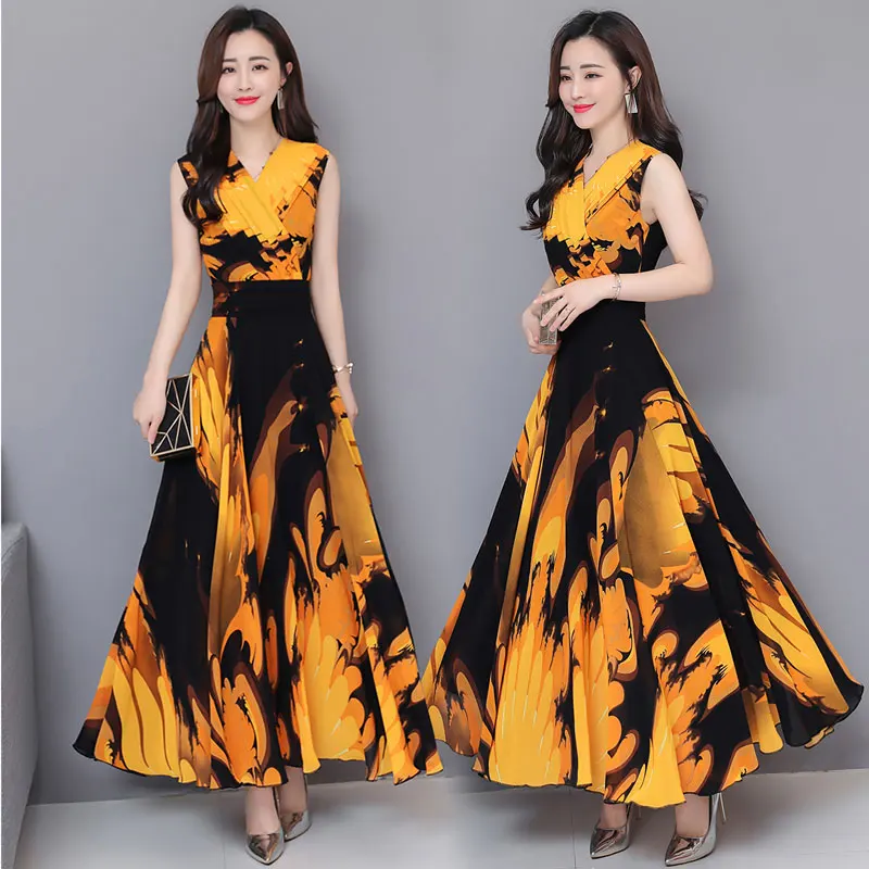 Chiffon Beach dress New Summer clothing Large size long dresses V-neck Ladies vest dress Fashionable female clothing tide 1193
Chiffon Beach dress New Summer clothing Large size long dresses V-neck Ladies vest dress Fashionable female clothing tide 1193
