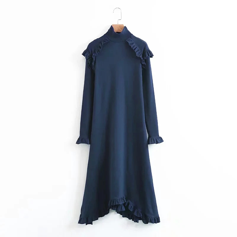 PERHAPS U Navy Blue Stand Collar Ruffle Long Sleeve A Line Midi Dress Elegant Solid Autumn D0672
PERHAPS U Navy Blue Stand Collar Ruffle Long Sleeve A Line Midi Dress Elegant Solid Autumn D0672