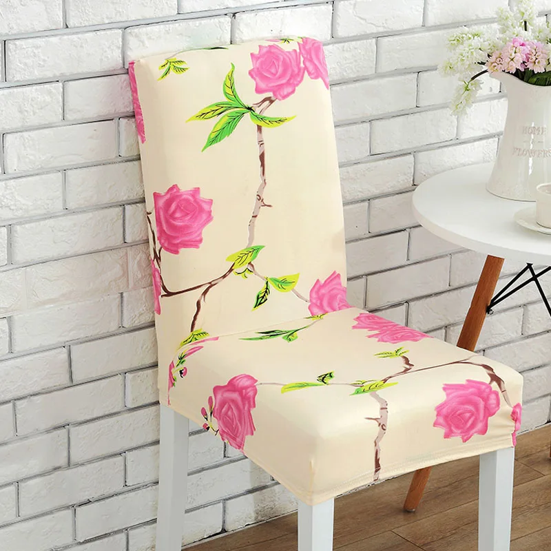 

Removable Spandex Floral Printing Stretch Dining Chair Protector Cover Kitchen Height Back Chair Slipcover Brief Seat Case