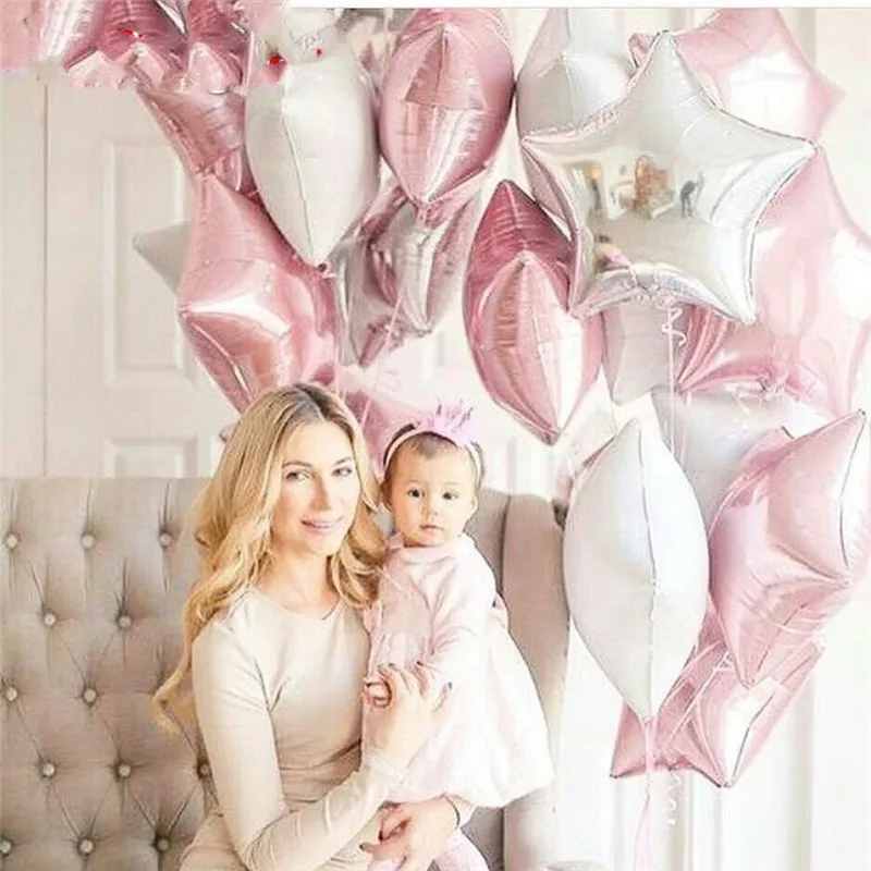 12 шт. Baby Shower 18 дюймов розового и белого цвета Звездные гелиевые фольгированные