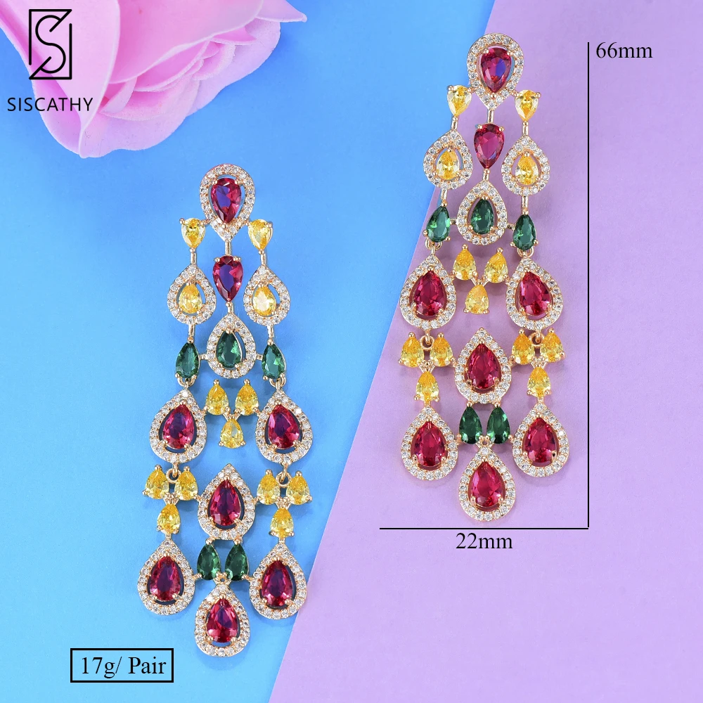 Siscathy 66*22mm Fashion Long Flower Cubic Zirconia Earrings African Wedding Inlaid Dangle Drop Earrings pendientes mujer moda
Siscathy 66*22mm Fashion Long Flower Cubic Zirconia Earrings African Wedding Inlaid Dangle Drop Earrings pendientes mujer moda