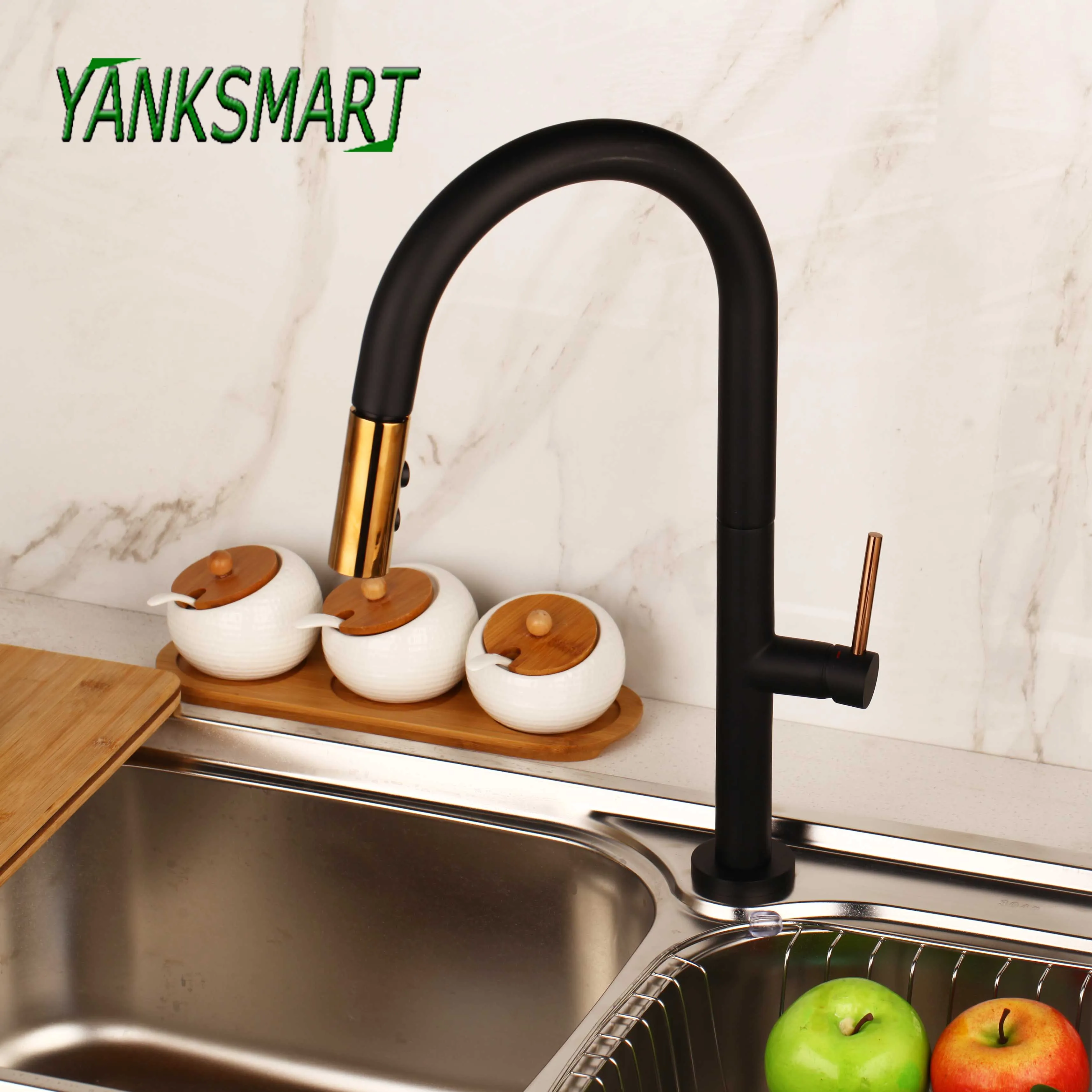 YANKSMART Matte Black Kitchen Faucet 360 Swivel Pull Out Spout Spray White Kitchen Mixer Water Tap Single Hole Basin Sink Faucet
YANKSMART Matte Black Kitchen Faucet 360 Swivel Pull Out Spout Spray White Kitchen Mixer Water Tap Single Hole Basin Sink Faucet