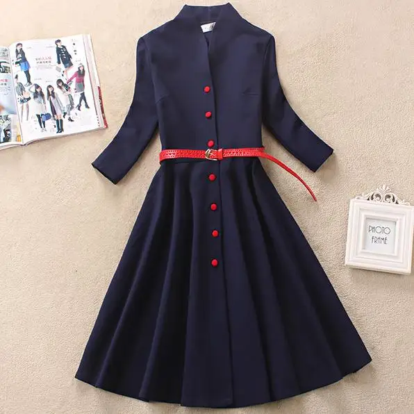 Spring Autumn Single-breasted stand collar slim DressWomen three quarter Sleeve Fashion a-line Dress
Spring Autumn Single-breasted stand collar slim DressWomen three quarter Sleeve Fashion a-line Dress