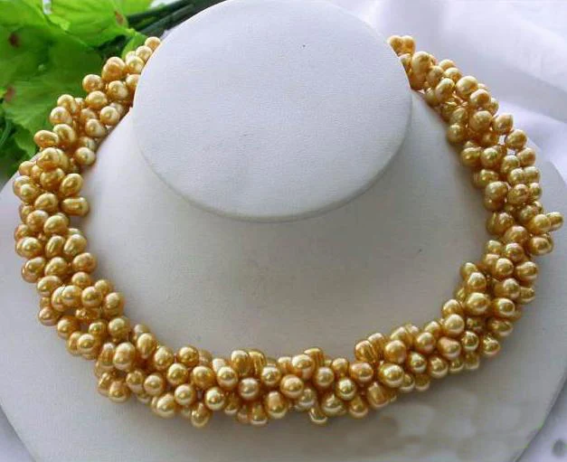 

4Rows 6-7mm 20inches Yellow Rice Freshwater Cultured Pearl Necklace,Flower Clasp,Perfect Women Chirstmas Gift Pearl Jewellery