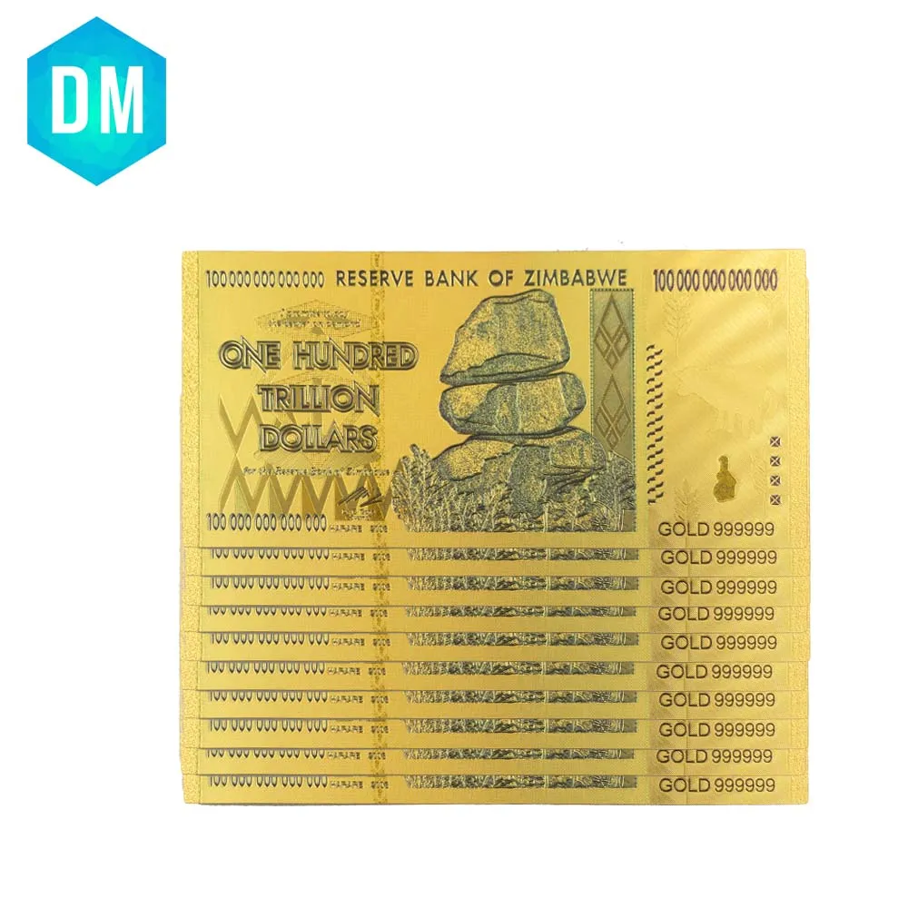 Zimbabwe 24k Colorful Gold Banknote Collectible One Hundred Trillion Dollar Note Money Artwork 10pcs Bills Worth Collection
Zimbabwe 24k Colorful Gold Banknote Collectible One Hundred Trillion Dollar Note Money Artwork 10pcs Bills Worth Collection