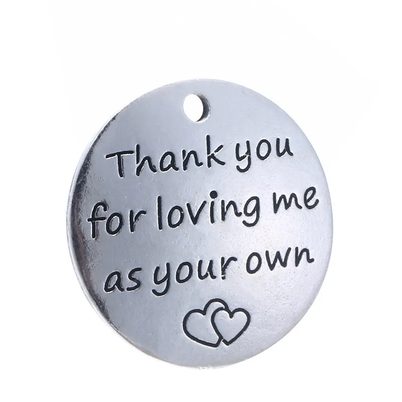 10 Pieces 25mm Antique Silver colour letter printed Thank you for loving me as your own charm round disc message charms
10 Pieces 25mm Antique Silver colour letter printed Thank you for loving me as your own charm round disc message charms