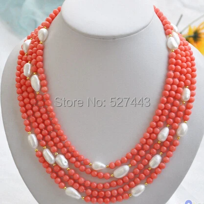 Wholesale free shipping >S1540 natural 5row 21" pink coral bead white baroque pearl NECKLACE
Wholesale free shipping >S1540 natural 5row 21" pink coral bead white baroque pearl NECKLACE