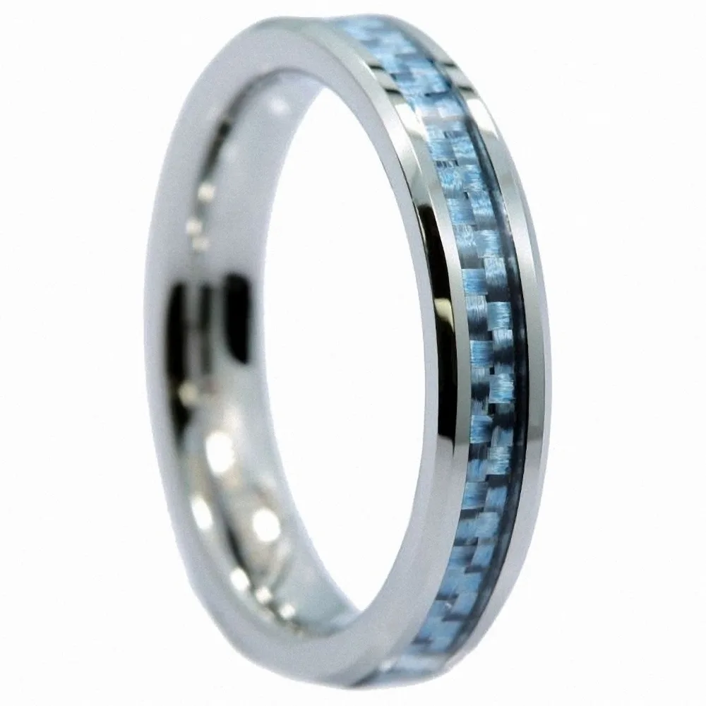 Женское кольцо с инкрустацией из углеродного волокна 4 мм вольфрамовое