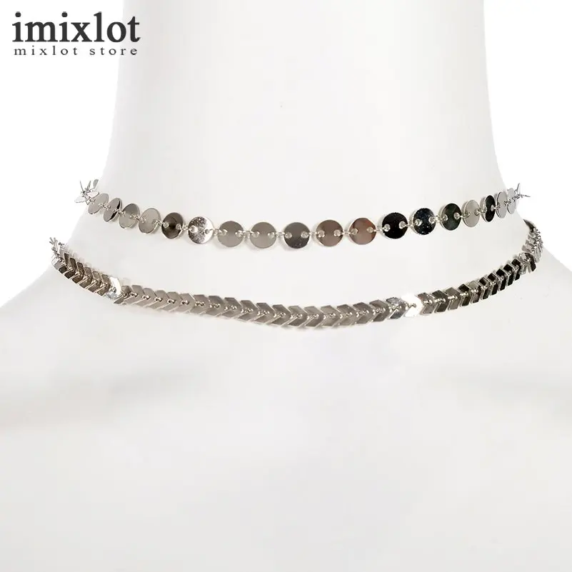 Imixlot золото/серебро Цвет двойной Слои круглый Блёстки колье Цепочки и ожерелья