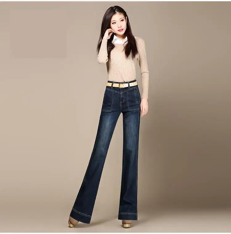 Free Shipping Women Wide Leg Jeans Ladys Fashion Full Length Big Straight trousers Boot Cut Flares Pants Large Size 26-40 | Женская