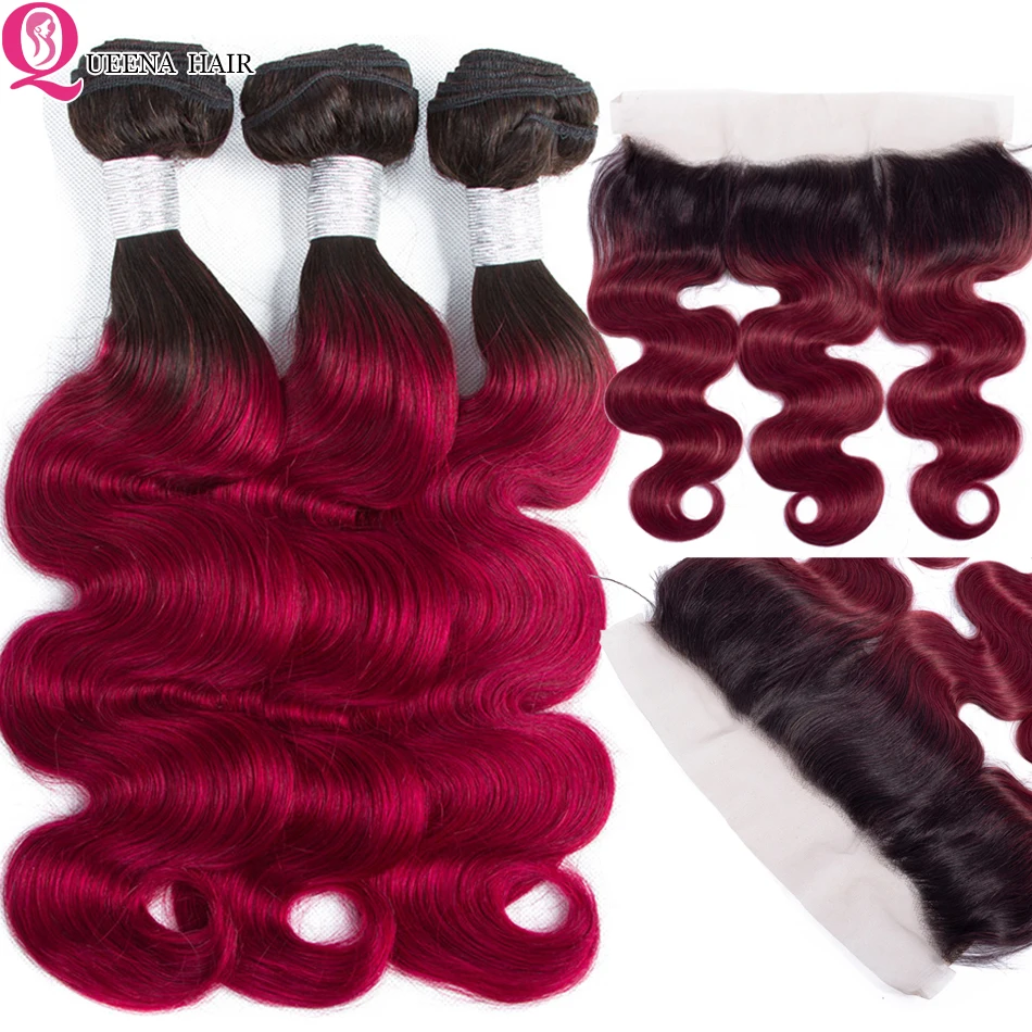 Queena 1b/Burgundy Ombre Body Wave Bundles With Frontal Closure 2 Tone Red Remy Malaysian Hair Colored 3 Bundles With Frontal
Queena 1b/Burgundy Ombre Body Wave Bundles With Frontal Closure 2 Tone Red Remy Malaysian Hair Colored 3 Bundles With Frontal