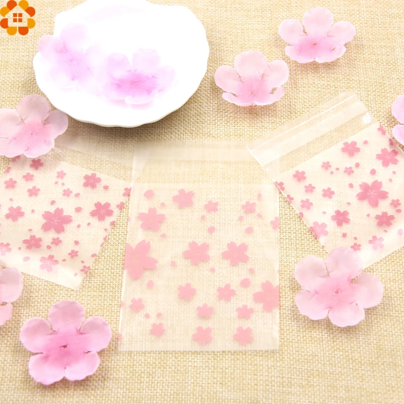 

Hot!100PCS/Lot 3Sizes Lovely Pink Cherry Blossoms Cookie&Candy Bag Self-Adhesive Plastic Bags For Biscuits Snack Baking Package