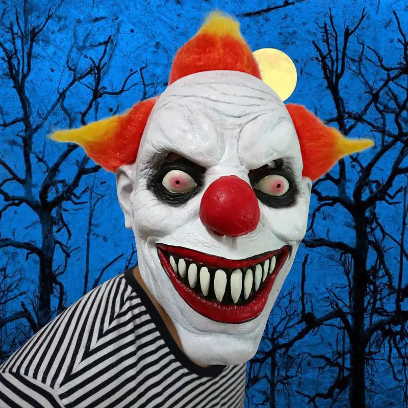 Забавные злые взрослые латексные волосы Pennywise Killer Joker костюм клоуна маска призрак