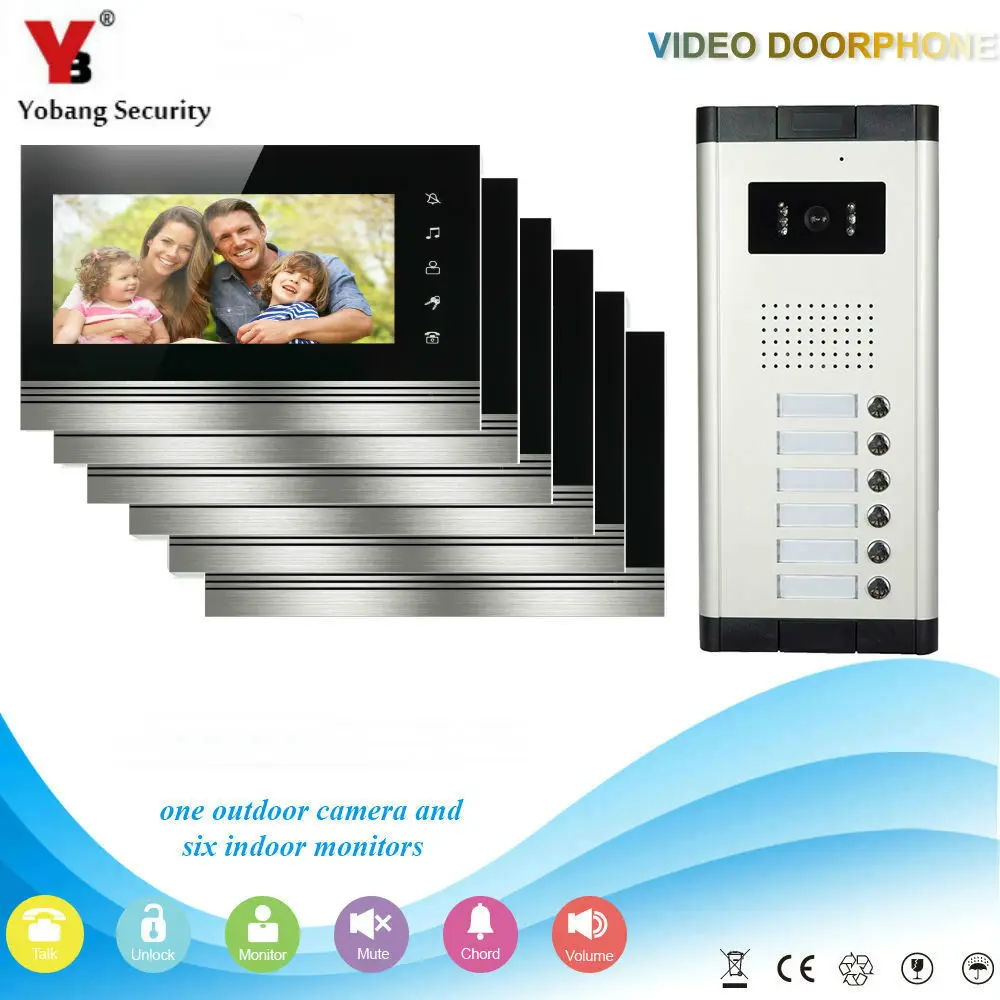 Yobang Security 6 Units Apartment Intercom Entry System Wired 7'' Monitor Audio Video Door Phone Bell
Yobang Security 6 Units Apartment Intercom Entry System Wired 7'' Monitor Audio Video Door Phone Bell