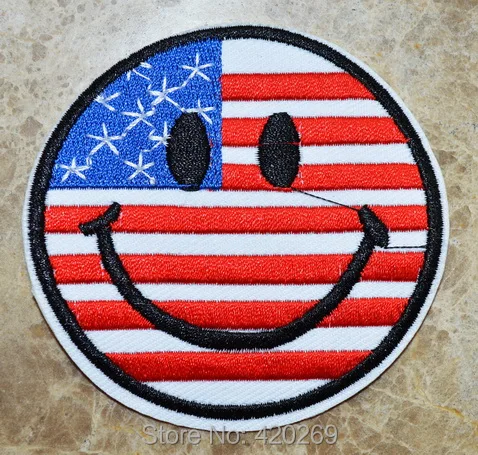 

HOT SALE ! ~ Punk Face Smile United States Biker Reto Iron On Patches, sew on patch,Appliques, Made of Cloth,100% Quality