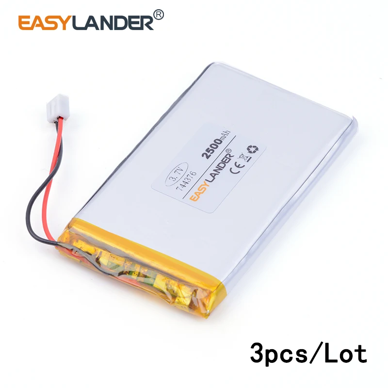 3pcs /Lot XHR-2P 2.54 2500mAh 744376 3.7v lithium Li ion polymer rechargeable battery For Vedio Game andorid phone PDA Tools
3pcs /Lot XHR-2P 2.54 2500mAh 744376 3.7v lithium Li ion polymer rechargeable battery For Vedio Game andorid phone PDA Tools