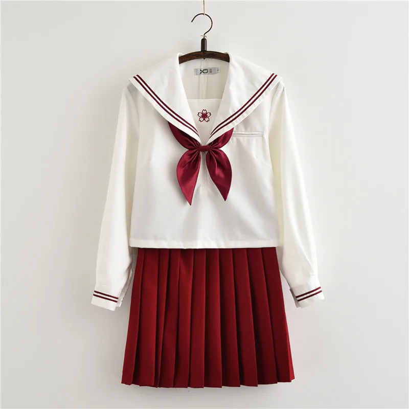 Новая школьная униформа для девочек JK японская красная белая Матросская косплея