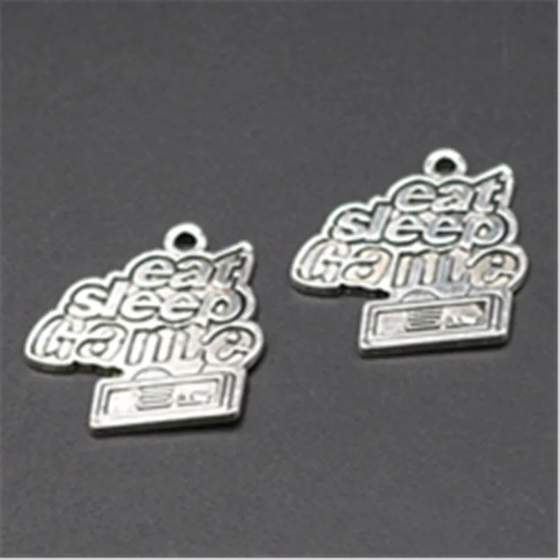 10pcs Silver Color Eat Sleep Game Tag DIY Charm Earrings Necklace Handmade Alloy Pendant 23*19mm A713
10pcs Silver Color Eat Sleep Game Tag DIY Charm Earrings Necklace Handmade Alloy Pendant 23*19mm A713