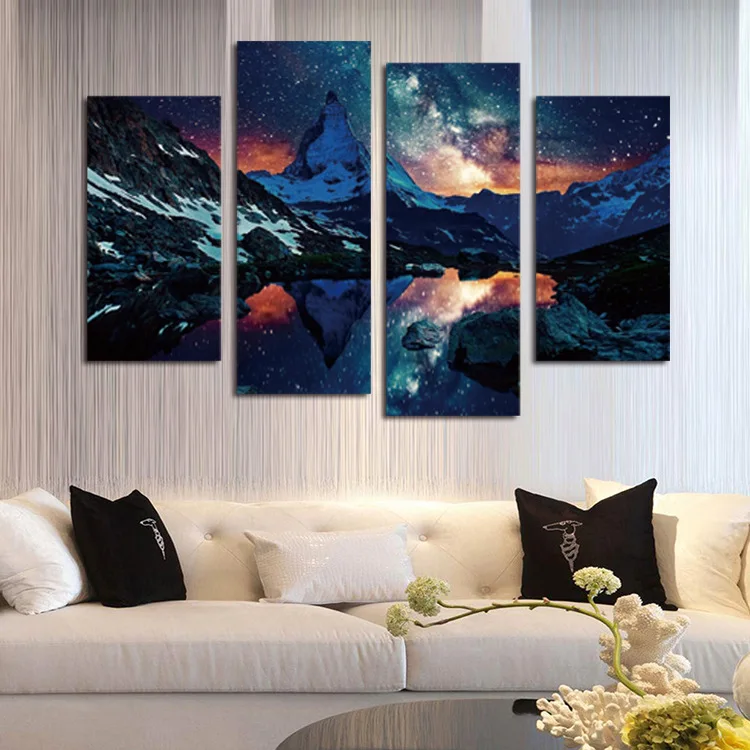 Hot Sell 4Pcs No Frame Galaxy and Lake Reflection Wall Painting Modern HD Canvas Painting Wall Art Picture for Living Room
Hot Sell 4Pcs No Frame Galaxy and Lake Reflection Wall Painting Modern HD Canvas Painting Wall Art Picture for Living Room