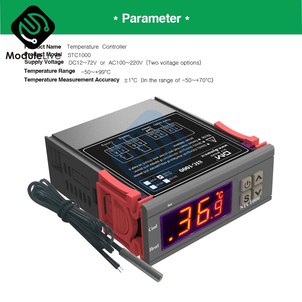 STC-1000 AC 110-220V MH1210W 10A LCD Digital Thermostat Temperature Control Thermometer Thermo Controller With NTC Sensor
STC-1000 AC 110-220V MH1210W 10A LCD Digital Thermostat Temperature Control Thermometer Thermo Controller With NTC Sensor