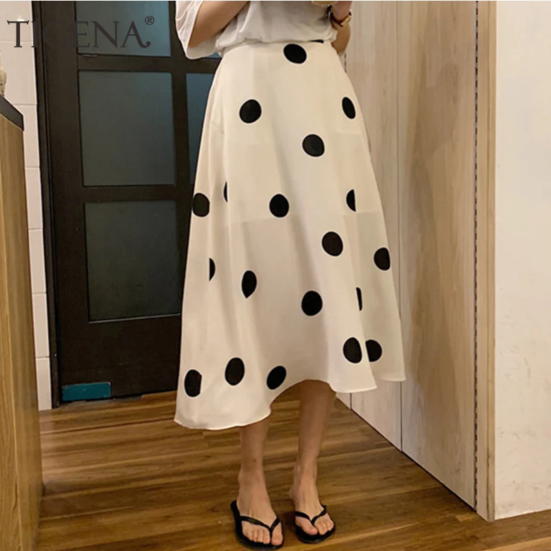 TIGENA Длинная летняя юбка средней длины в крупный горошек Женская мода 2019