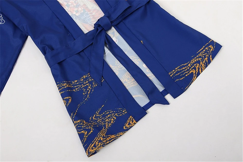 Lady Summer Coat Japanese Kimono Loose Yukata Outwear Three Quarter Sleeve V-Neck Floral Print Women Jacket Blue Black 904-107
Lady Summer Coat Japanese Kimono Loose Yukata Outwear Three Quarter Sleeve V-Neck Floral Print Women Jacket Blue Black 904-107