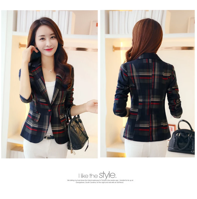 Spring and autumn loaded new women's short jacket Slim suit plaid long-sleeved single button small suit
Spring and autumn loaded new women's short jacket Slim suit plaid long-sleeved single button small suit