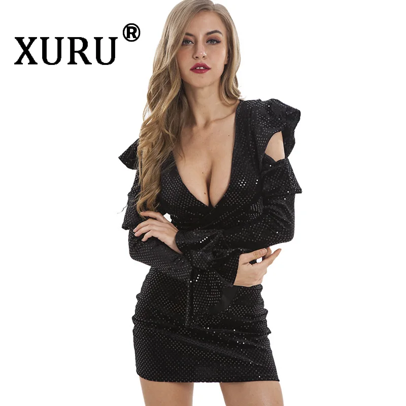 XURU Summer New Sexy Women's Sequined Dress Hollow out Sleeve Sexy Nightclub Deep V-neck Dress Club Party Black Dress
XURU Summer New Sexy Women's Sequined Dress Hollow out Sleeve Sexy Nightclub Deep V-neck Dress Club Party Black Dress