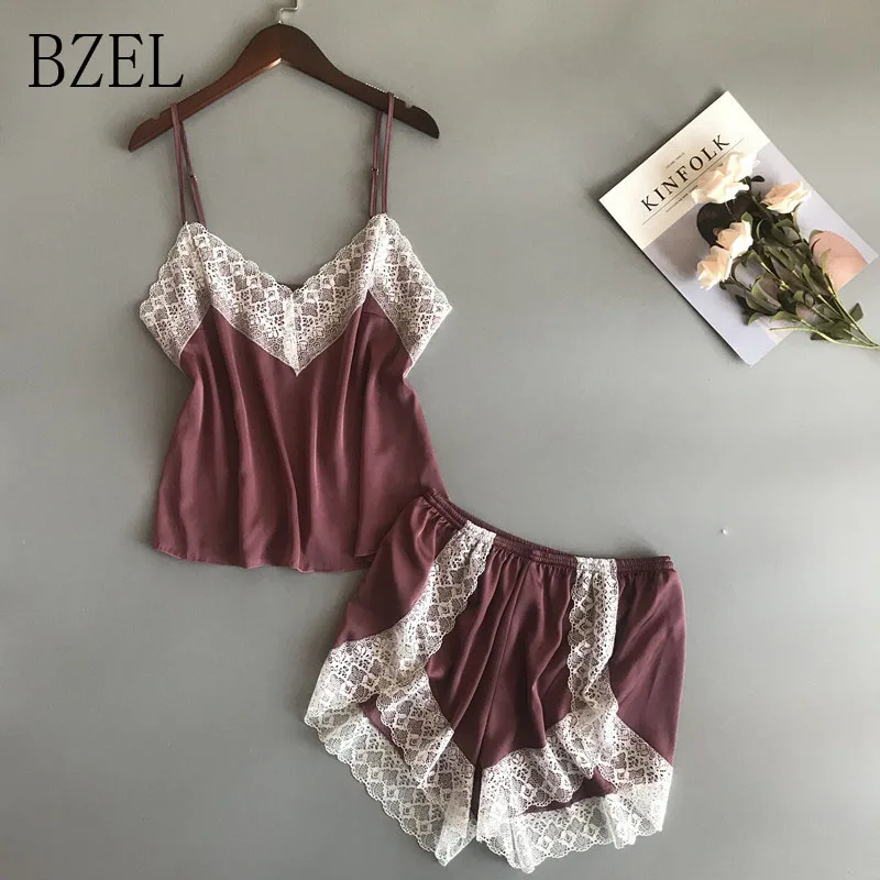 BZEL Женская одежда для лета комплект с шортами сна пижамный на бретельках топ и