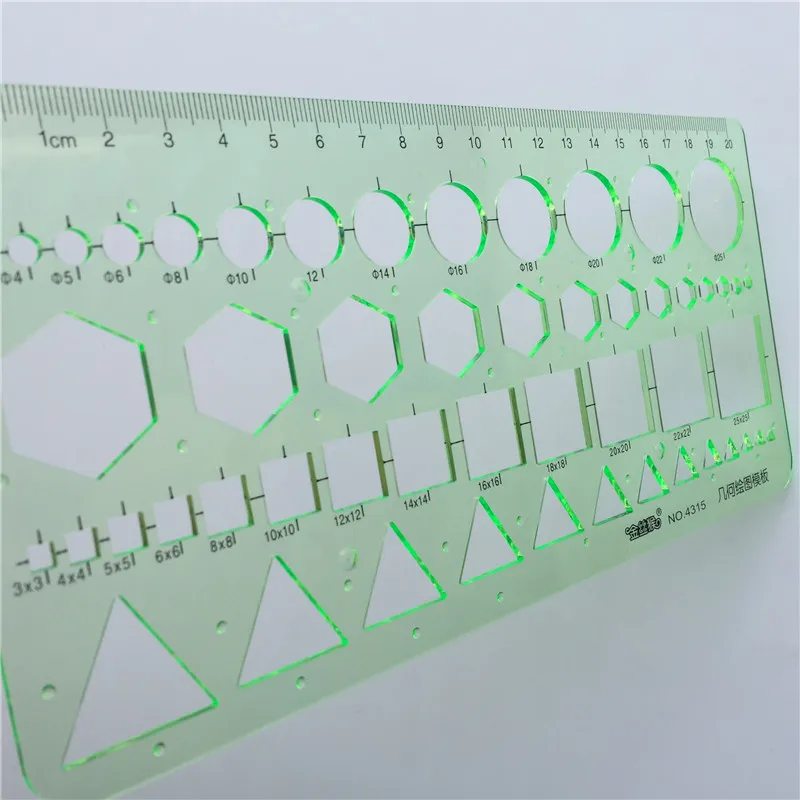 1 шт. геометрический шаблон для рисования линейка 22*10 5 см зеленый пластиковый