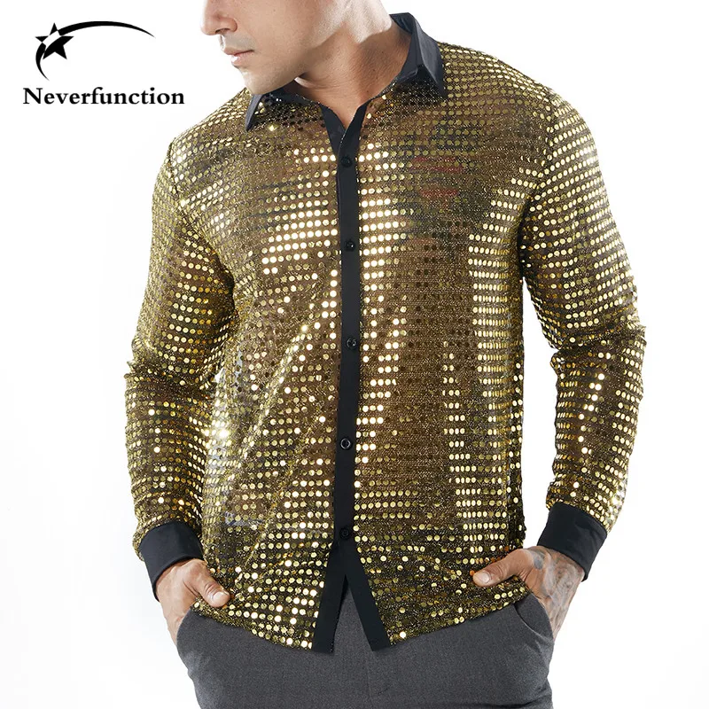 Hip hop Fashion Shiny transparent wave poin nightclub stage performance Men Shirt Sequins Slim Casual Dress Shirt Gold silver
Hip hop Fashion Shiny transparent wave poin nightclub stage performance Men Shirt Sequins Slim Casual Dress Shirt Gold silver