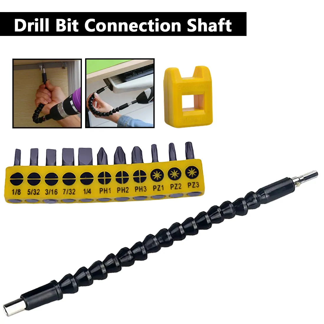 1/4"Adapter 11/12pcs Flexible Shaft+Screwdriver Bits+magnetizer Crankshaft Drill Screwdriver Connecting Link for Electric Drill
1/4"Adapter 11/12pcs Flexible Shaft+Screwdriver Bits+magnetizer Crankshaft Drill Screwdriver Connecting Link for Electric Drill