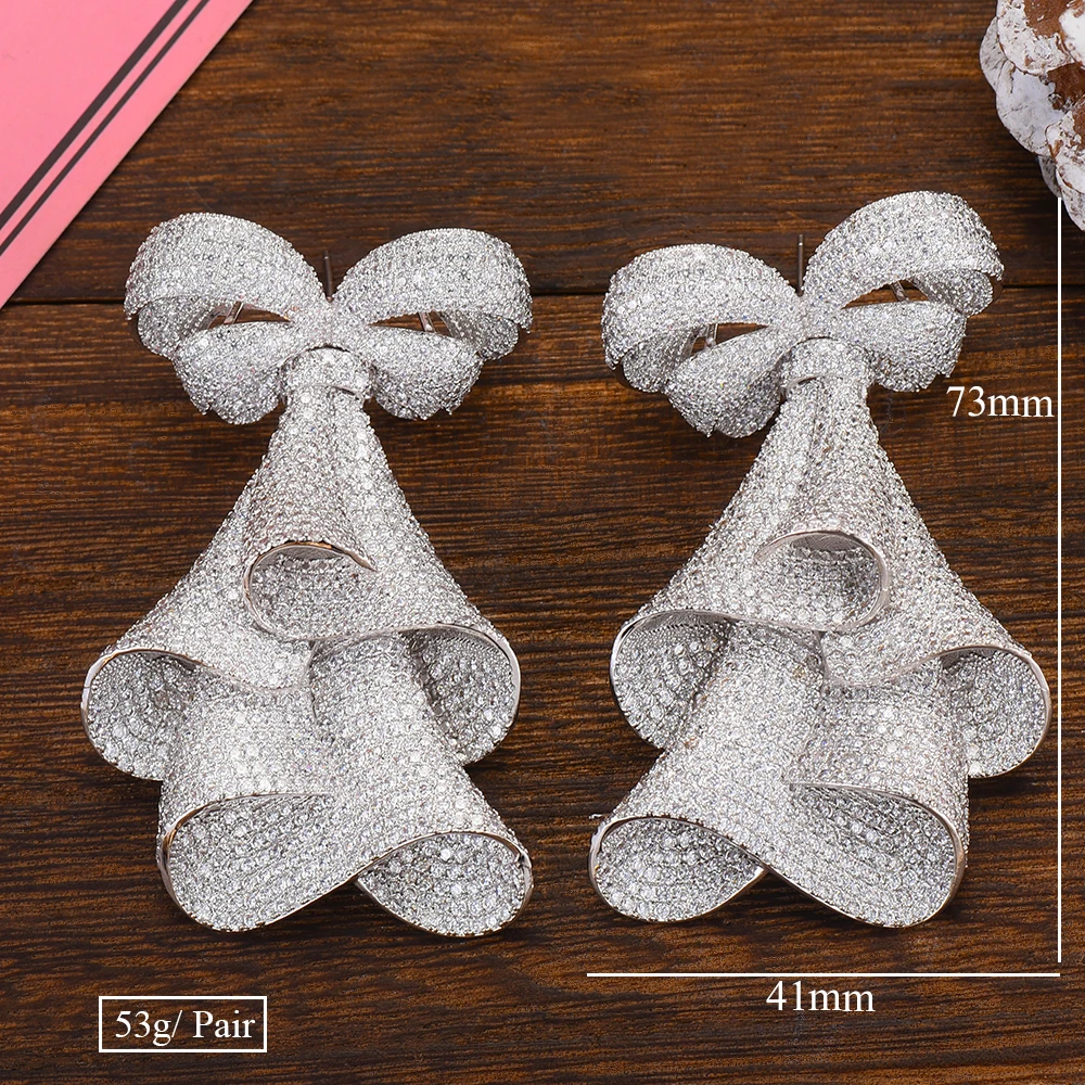 SISCATHY 73*41 mm Fashion Statement Bowknot Luxury Indian Bridal Wedding Earrings Cubic Zirconia Drop Earrings Jewelry For Women
SISCATHY 73*41 mm Fashion Statement Bowknot Luxury Indian Bridal Wedding Earrings Cubic Zirconia Drop Earrings Jewelry For Women