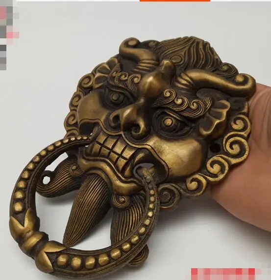 8 "Китайский Медь Feng Shui собака фу голова льва дверной молоток кольцо пара | Дом и