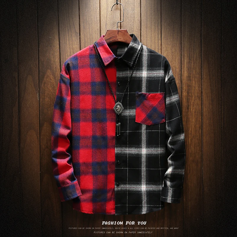 Autumn New Shirt Men's Stitching Contrast Color Loose Plaid Shirt Men's Fashion Hip Hop Street Style Casual Shirt Size S-2XL
Autumn New Shirt Men's Stitching Contrast Color Loose Plaid Shirt Men's Fashion Hip Hop Street Style Casual Shirt Size S-2XL