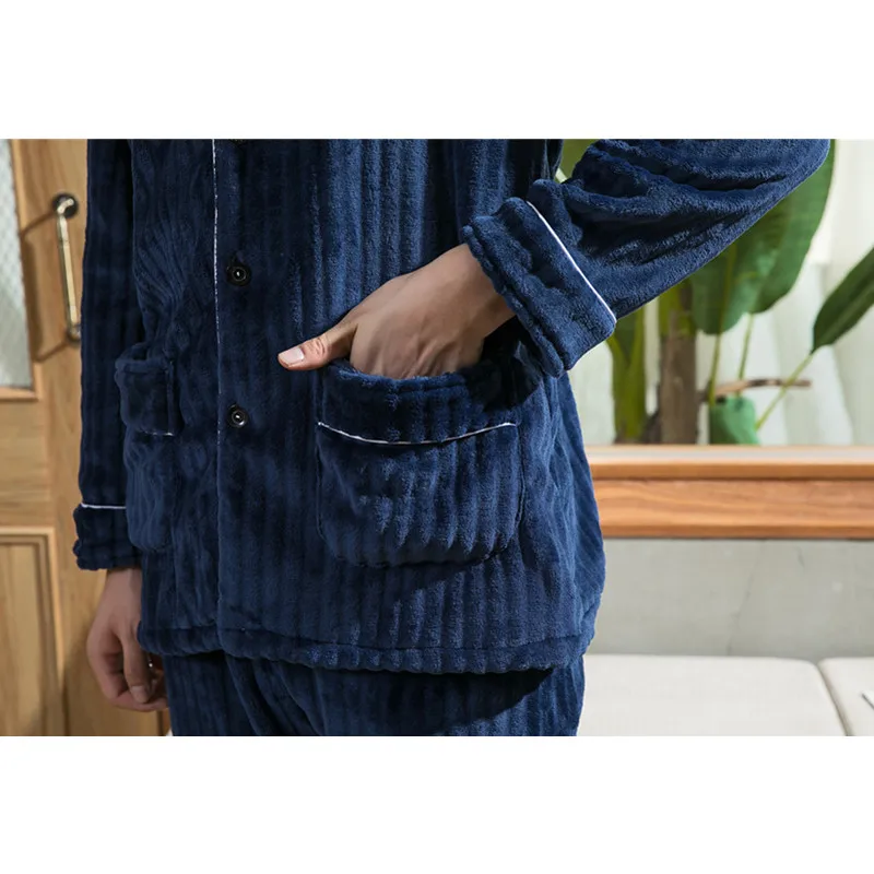 Yuzhenli зимние мужские пижамы Толстые теплые фланелевые пижамные комплекты одежда