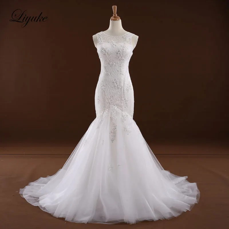 Liyuke Elegant Scalloped Neckline Mermaid Wedding Dress Natural Waistline Regular Straps Zipper Bride Dress
Liyuke Elegant Scalloped Neckline Mermaid Wedding Dress Natural Waistline Regular Straps Zipper Bride Dress