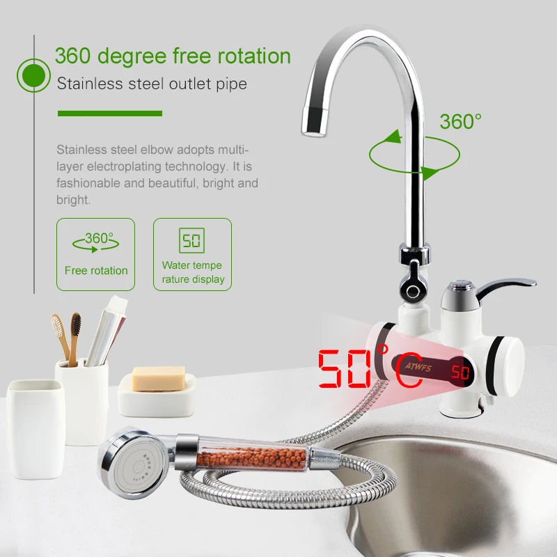 ATWFS Instant Water Heater Faucet Electric 220v Bathroom Shower Heater Anion Shower Head Heating
ATWFS Instant Water Heater Faucet Electric 220v Bathroom Shower Heater Anion Shower Head Heating