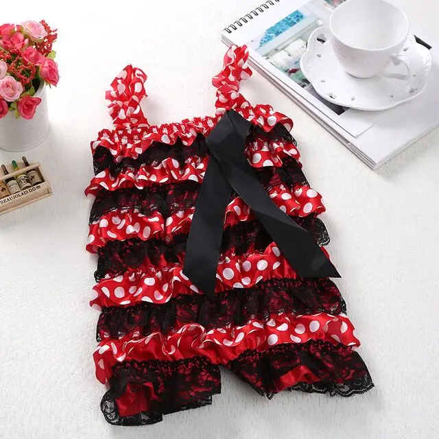 

Baby Girls Mickey Lace Satin Ruffles Romper Infant Petti Romper with Straps and Ribbon Bow Newborn One-piece Jumpsuit 24Pcs/lot