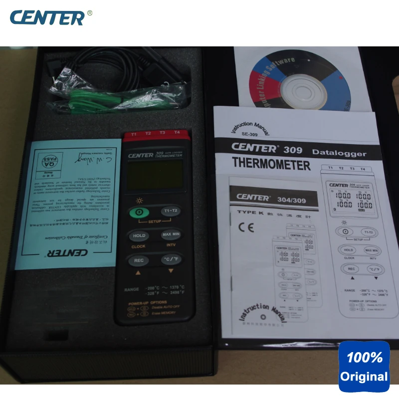 Digital K Type Thermocouple Thermometer with 4 Inputs 16000 Records Datalogger CENTER-309
Digital K Type Thermocouple Thermometer with 4 Inputs 16000 Records Datalogger CENTER-309