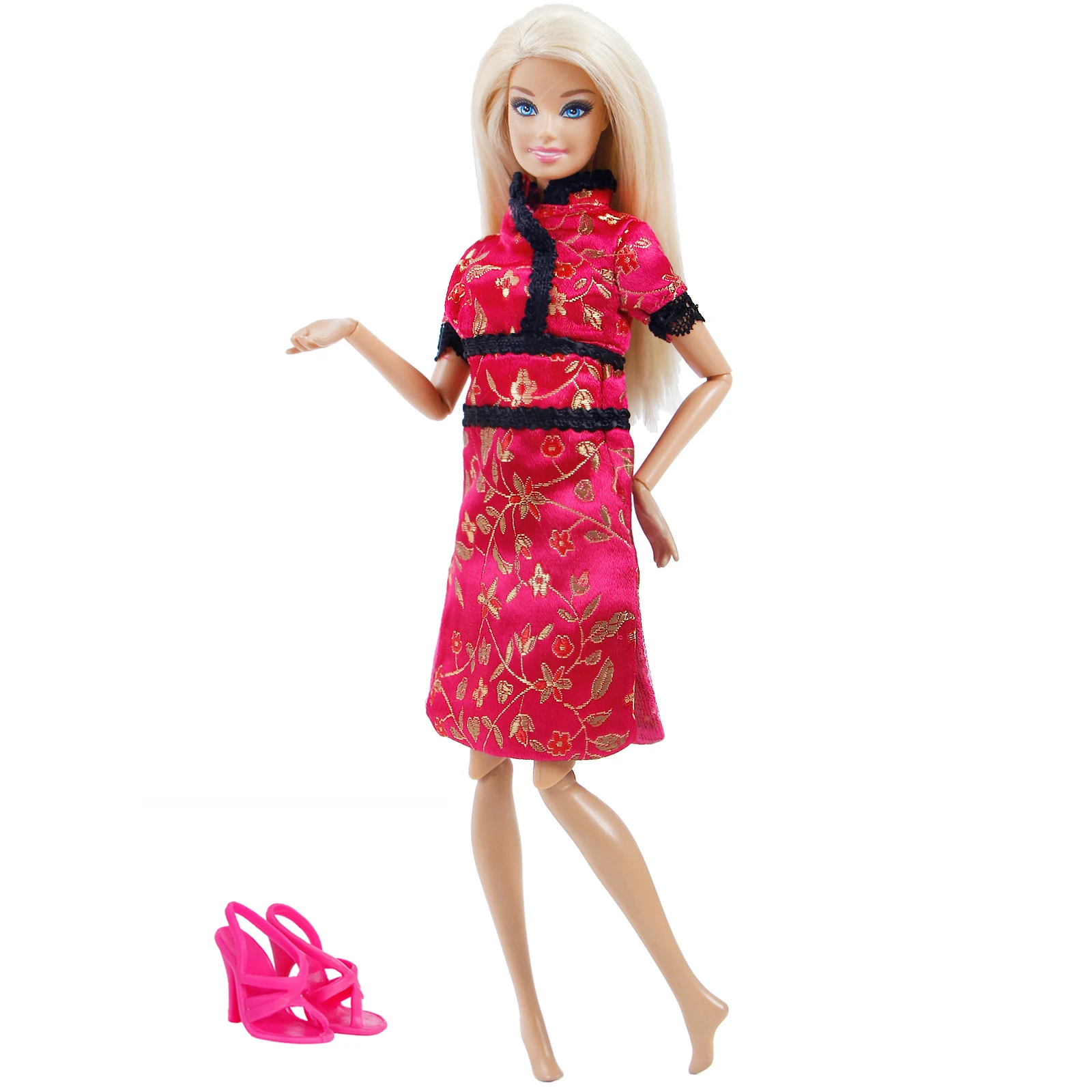 Элегантное китайское традиционное платье Cheongsam с розами Qipao + обувь кукольный