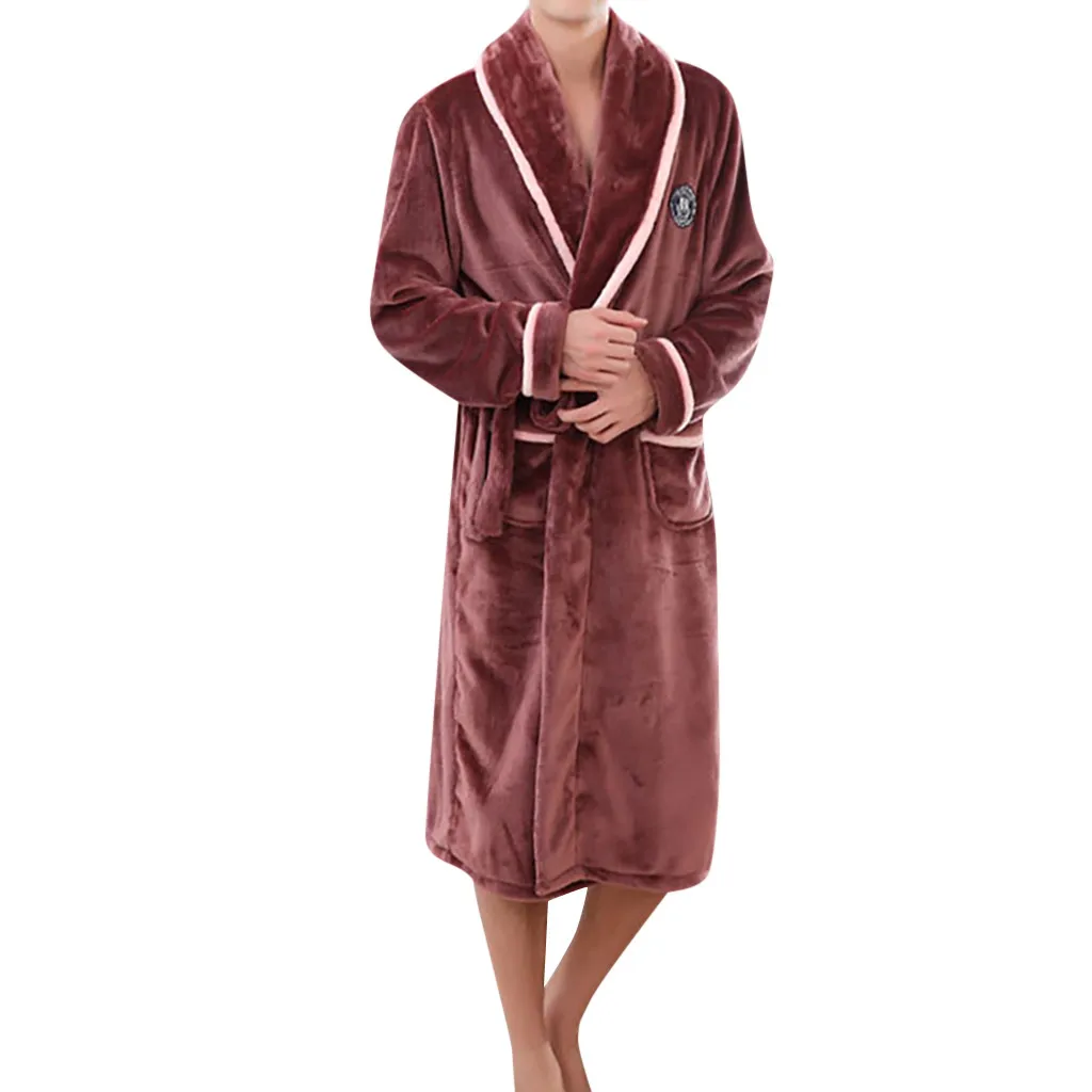 2019 Man Women Lovers Coral velvet pajamas flannel Robe Thermal padded couple Warm Thicken Nightgown #VD11307 | Мужская одежда