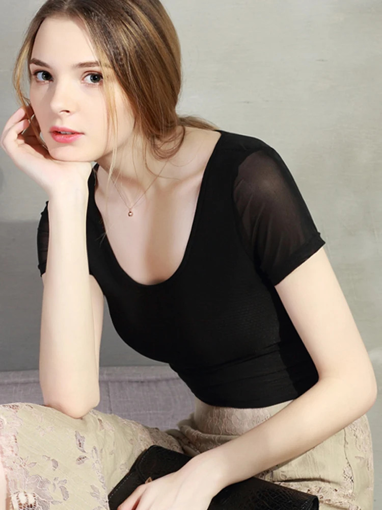 Summer 2019 Sheer Mesh Tops Women Black Net Shirts O-Neck Short Sleeve Hollow Out See-through For Ladies Transparent tops
Summer 2019 Sheer Mesh Tops Women Black Net Shirts O-Neck Short Sleeve Hollow Out See-through For Ladies Transparent tops