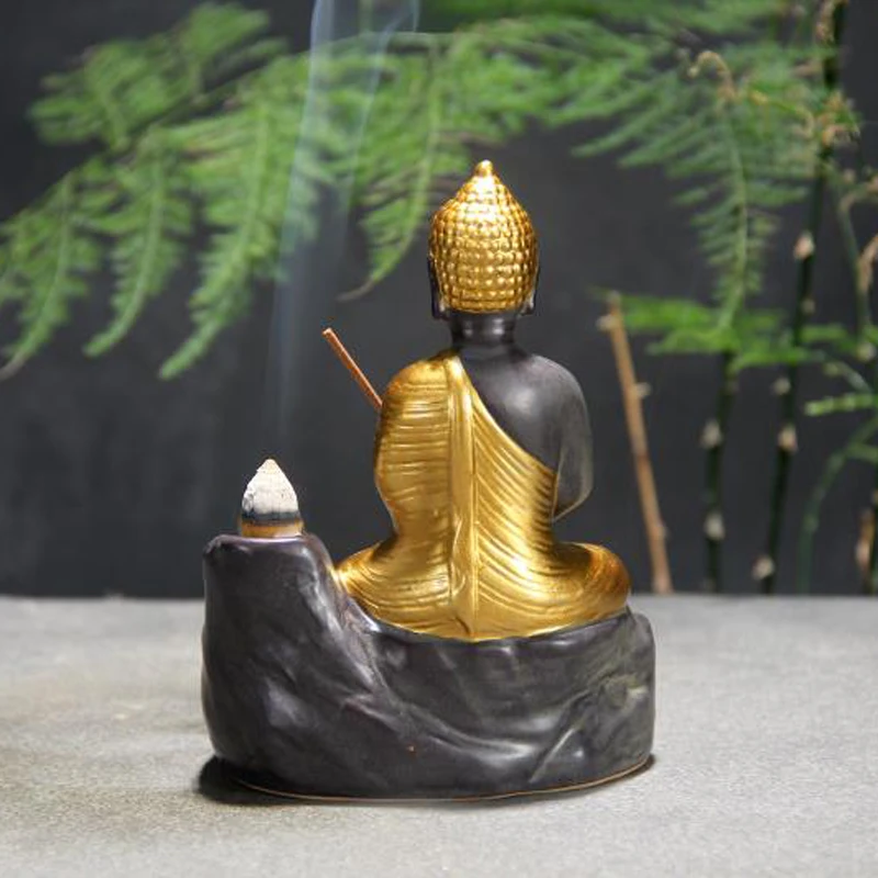 The Backflow Incense Burner Gold Buddha Cone Censer for Home Decor Dropshipping Ceramic Monk Set with 10 Pcs Cones | Дом и сад