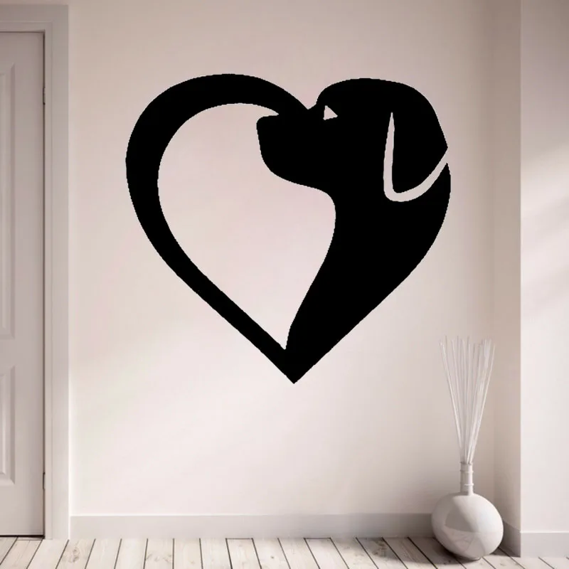YOJA 57CM*54.3CM DOGGY HEART DOG Love Fashion PVC Home Decor Wall Sticker For Living Room W3-246 | Дом и сад